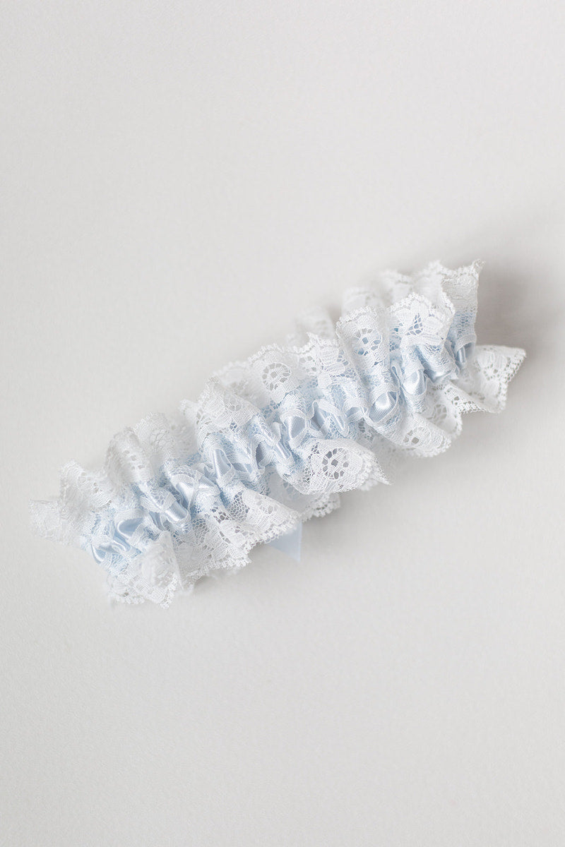 Garter: Light Blue Satin and Ivory Lace