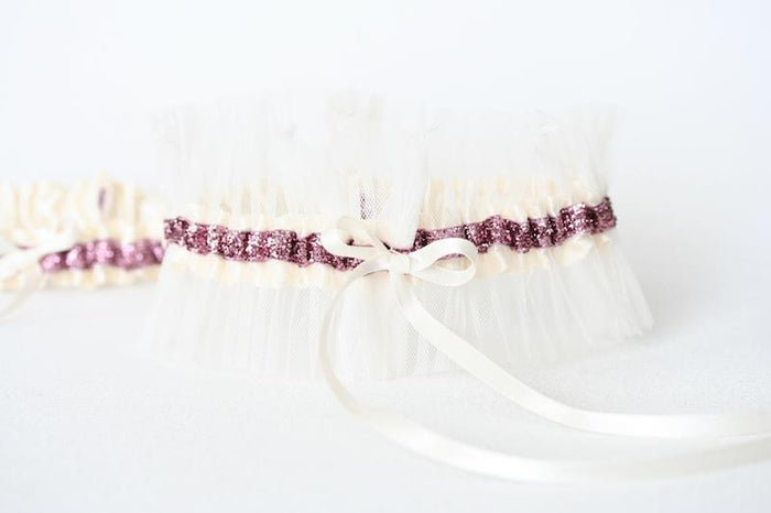 Custom Wedding Garter: Heirloom Tulle and Rose Gold Glitter