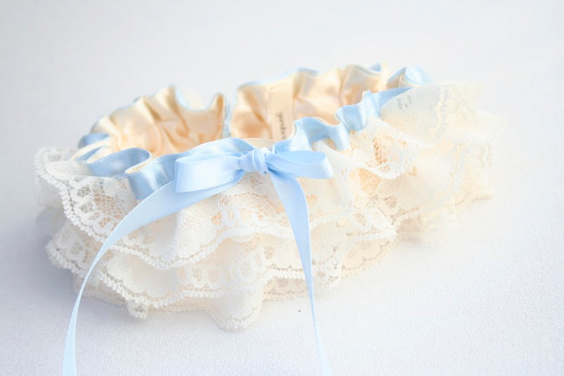 Lace, Light Blue and Pink Embroidered Garter