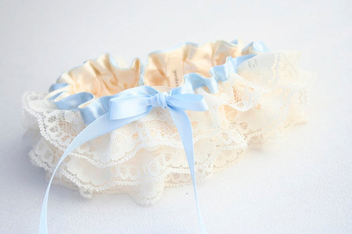 Lace, Light Blue and Pink Embroidered Garter