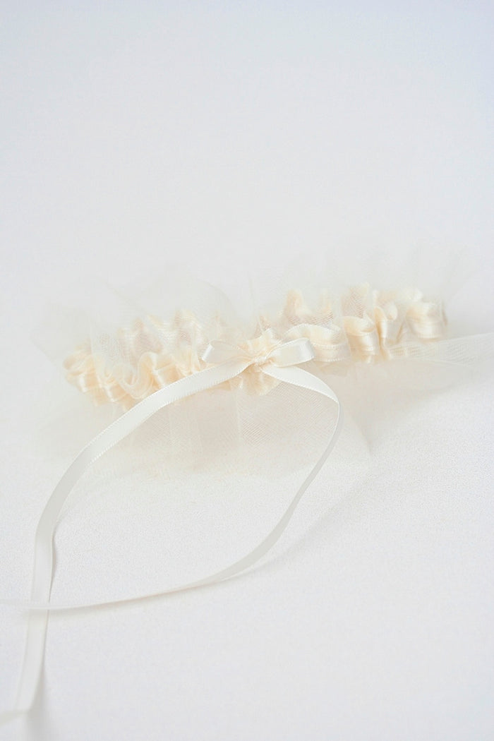 ivory tulle and satin custom wedding garter