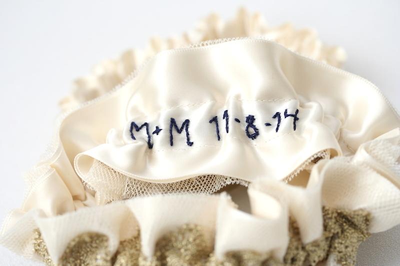 Custom Ivory and Gold Wedding Garter