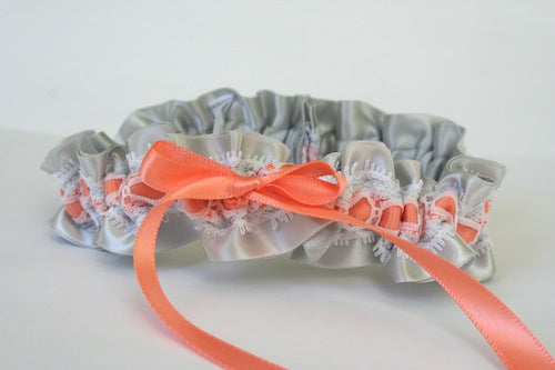Gray, Peach and White Lace Garter