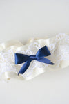 Garter: Ivory Lace & Navy Blue with Wedding Date