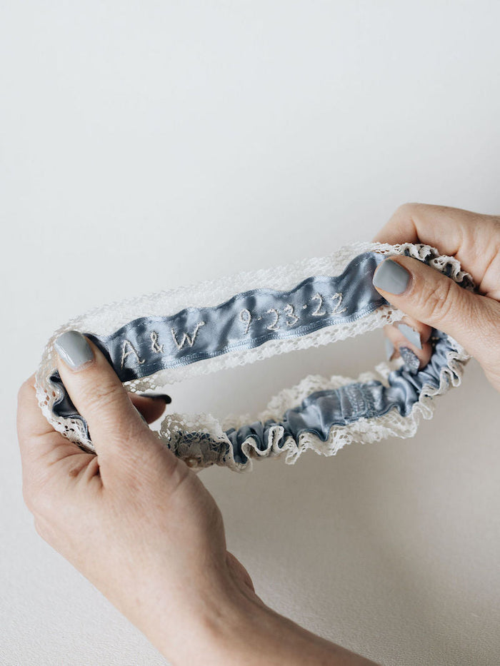 Lace and Pearl Bridal Garter Personalized With Embroidery By The Garter Girl