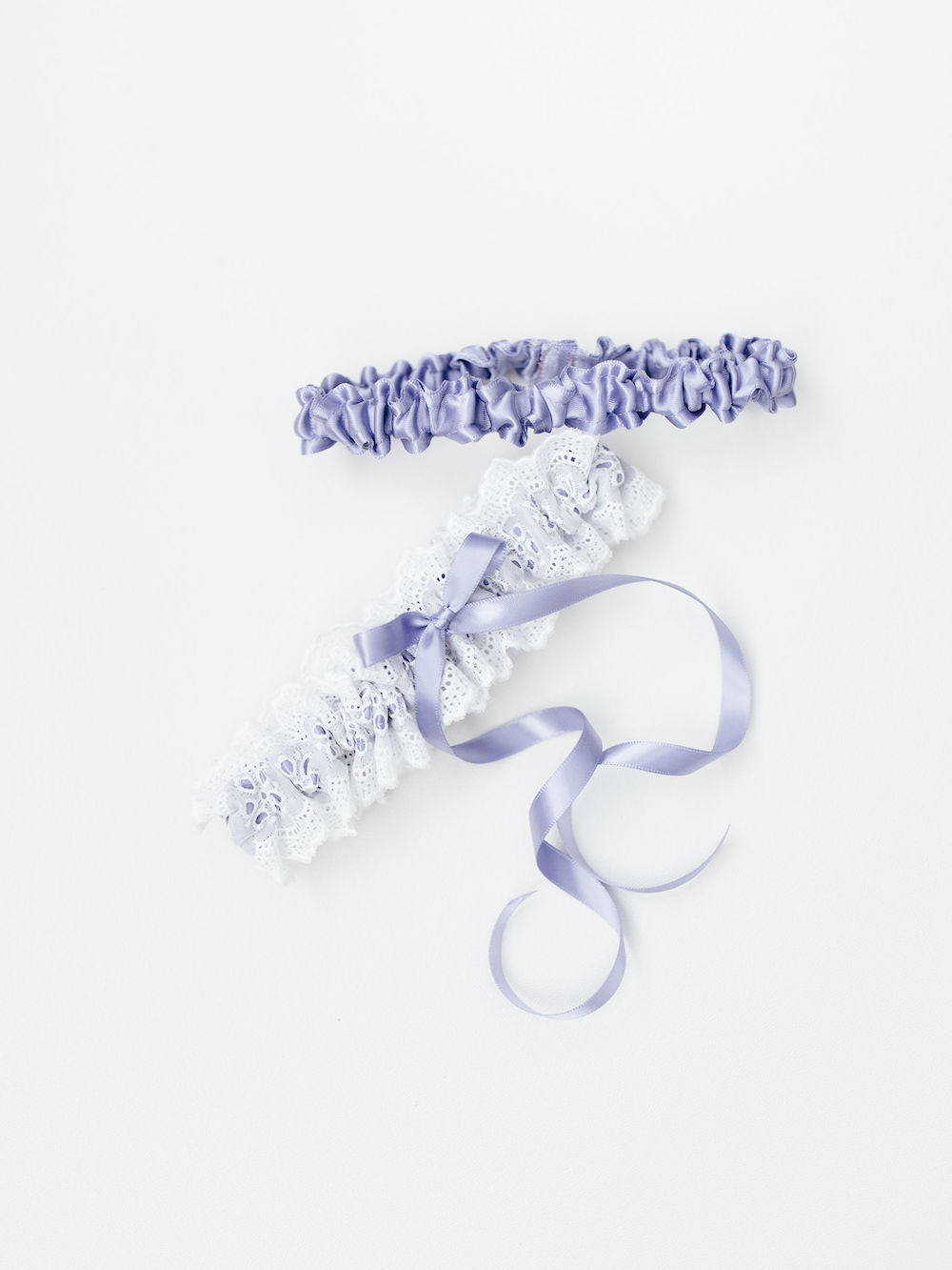 Custom Garter Set with Lavender Satin and White Lace by The Garter Girl