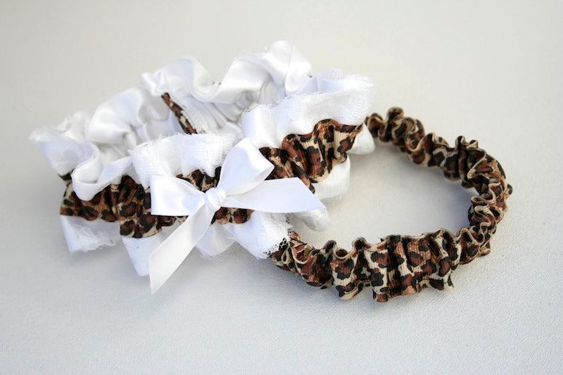 White Lace and Leopard Print Garter Set