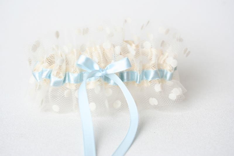 Light Blue and Ivory Polka Dot Garter Set
