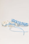 simple bridal garter heirloom set with ivory and light blue satin 