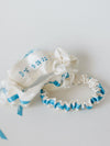 Malibu Blue and Lace Bridal Garter Set Personalized With Embroidery by The Garter Girl