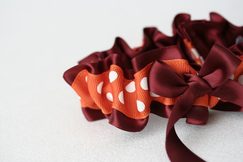 Custom Orange and Maroon Wedding Garter