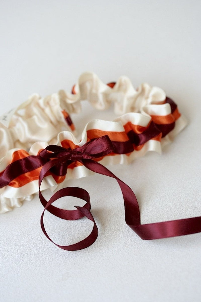 Garter Set: Ivory, Orange & Maroon with Wedding Date