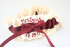 Ivory and Maroon Embroidered Garter Set