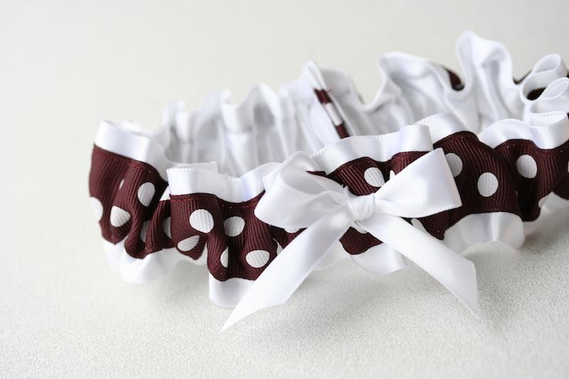 White and Marsala Polka Dot Garter