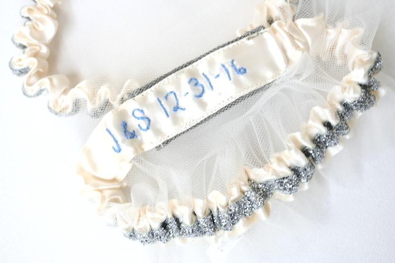 Military Name Tape, Tulle and Glitter Embroidered Garter Set