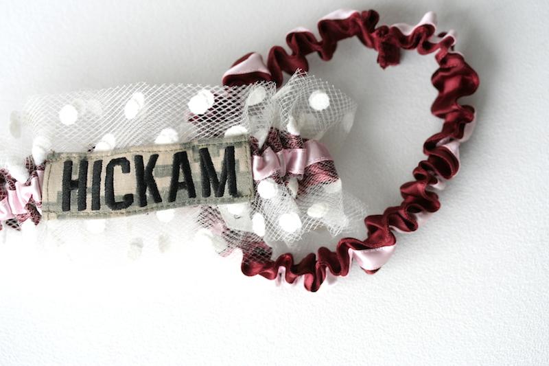 Polka Dot Tulle, Pink and Military Name Tape Garter Set