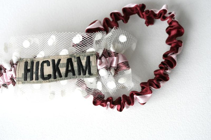 Polka Dot Tulle, Pink and Military Name Tape Garter Set