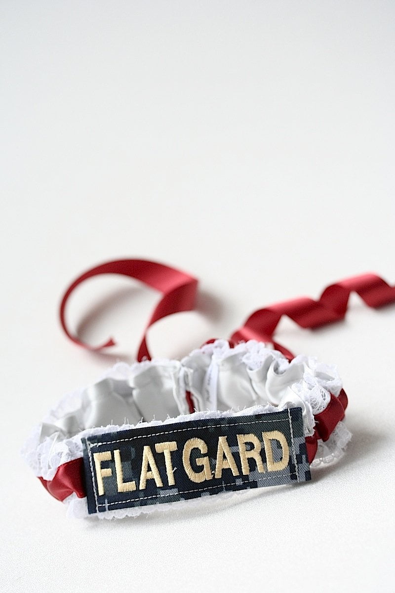 Garter: Military Name Tape, White Lace and Red