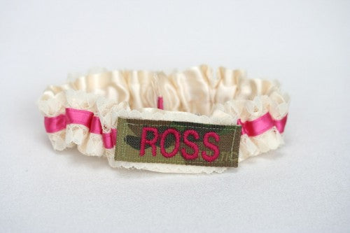 Custom Wedding Garter: Military, Hot Pink and Lace