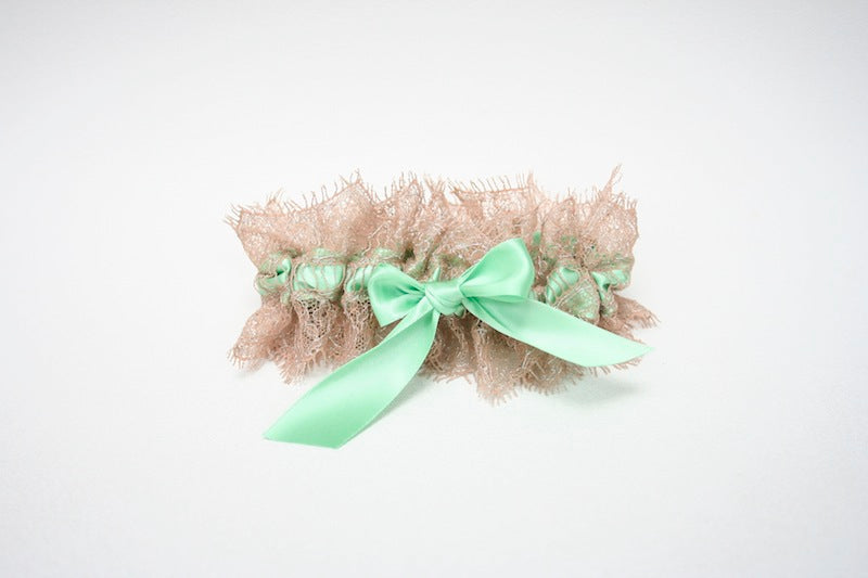 Custom Wedding Garter: Champagne and Mint