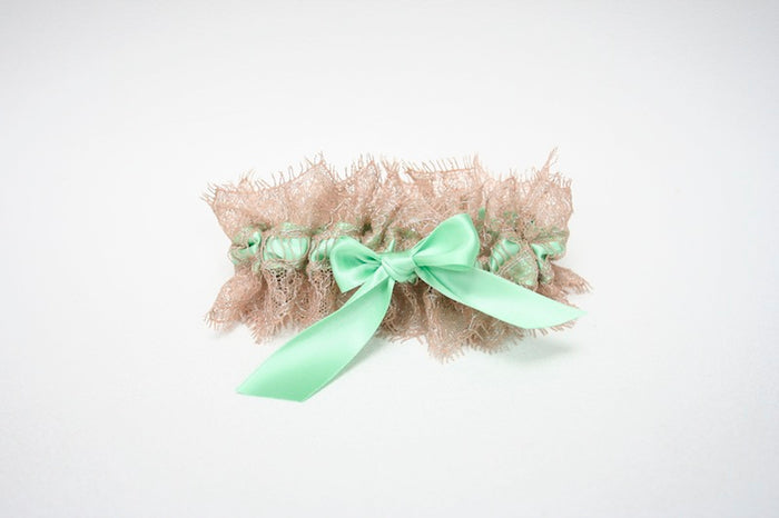Custom Wedding Garter: Champagne and Mint