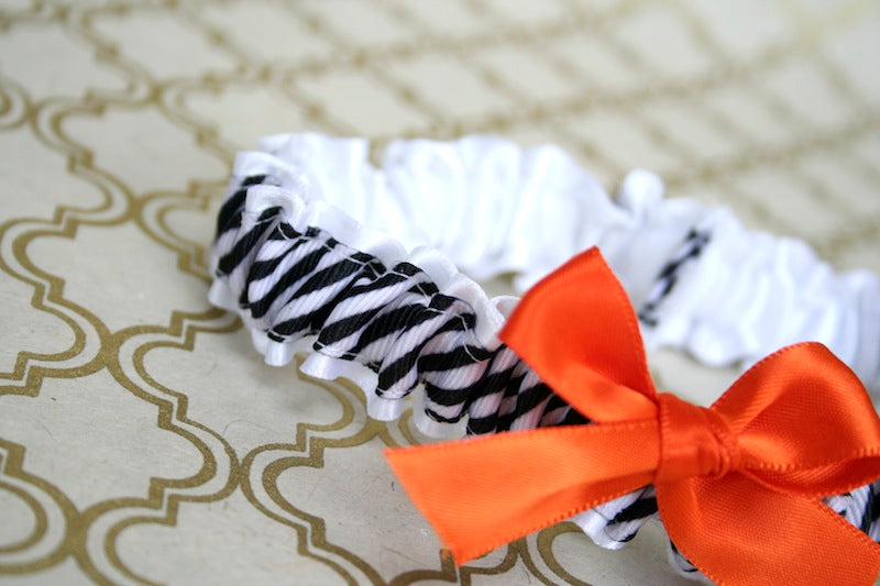 Modern Wedding Garter: White, Black and Orange