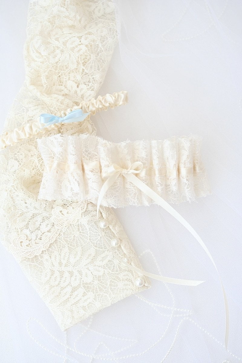 Garter Set: Tulle and Lace from Mother's Veil and Dress