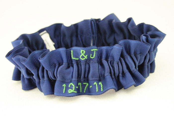 Navy Blue and Apple Green Embroidered Garter