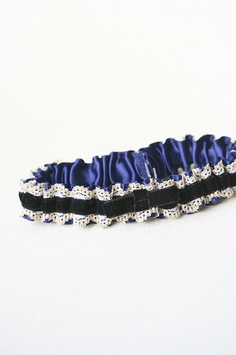 Garter: Black Velvet, Navy Blue & Gold Lace