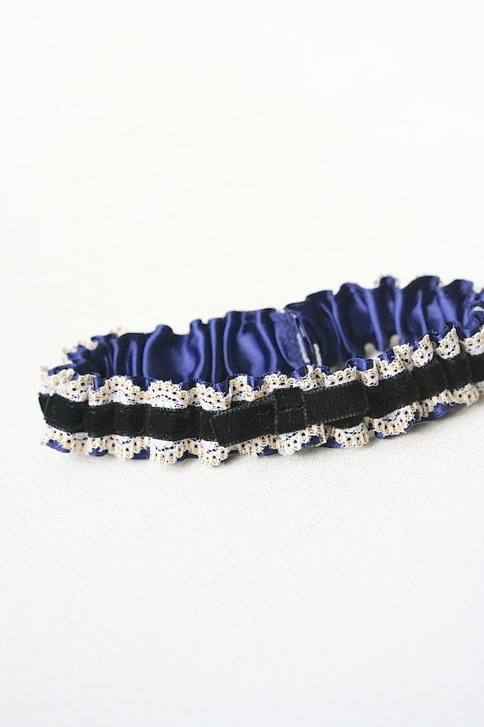 Garter: Black Velvet, Navy Blue & Gold Lace