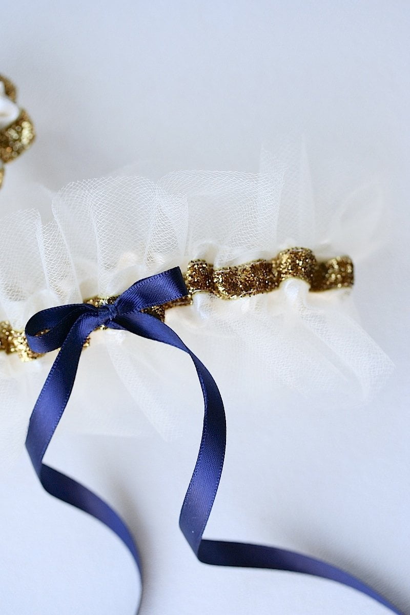 Garter Set: Tulle, Gold Glitter & Navy Blue
