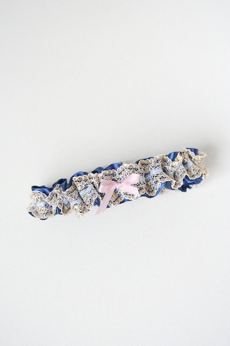 Garter: Navy Blue, Gold Lace & Pink