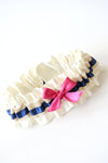 Navy, Pink and Gold Lace Embroidered Garter