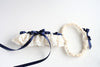 Navy Blue and Ivory Lace Embroidered Garter Set