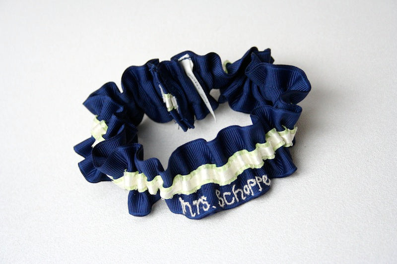 Custom Garter Spotlight: Navy Blue & Lime Green