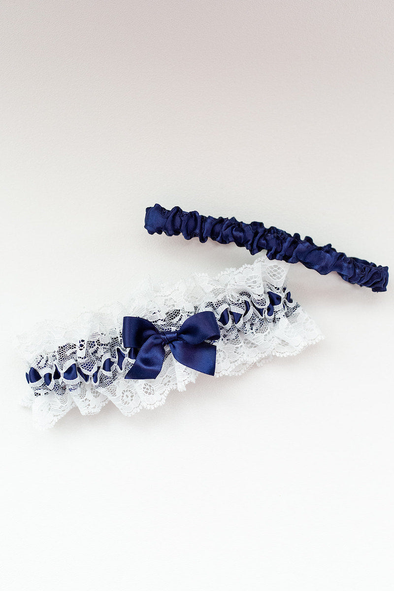 navy blue couture garter set