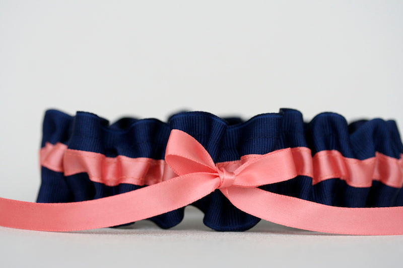 Custom Wedding Garter: Navy and Coral