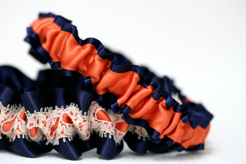 Custom Wedding Garter: Navy, Coral and Lace
