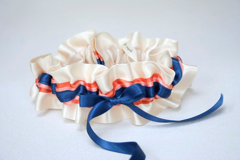 Ivory, Navy and Coral Garter