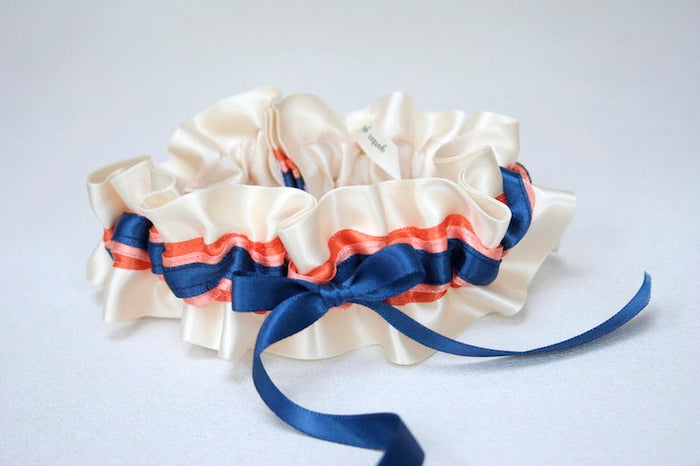 Ivory, Navy and Coral Garter