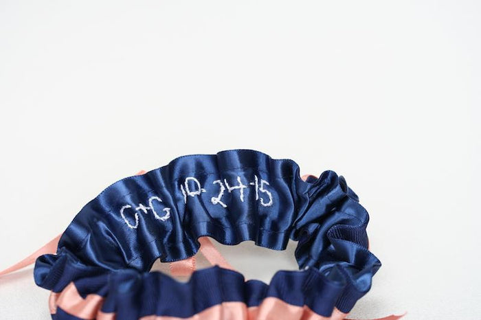 Navy and Coral Embroidered Garter