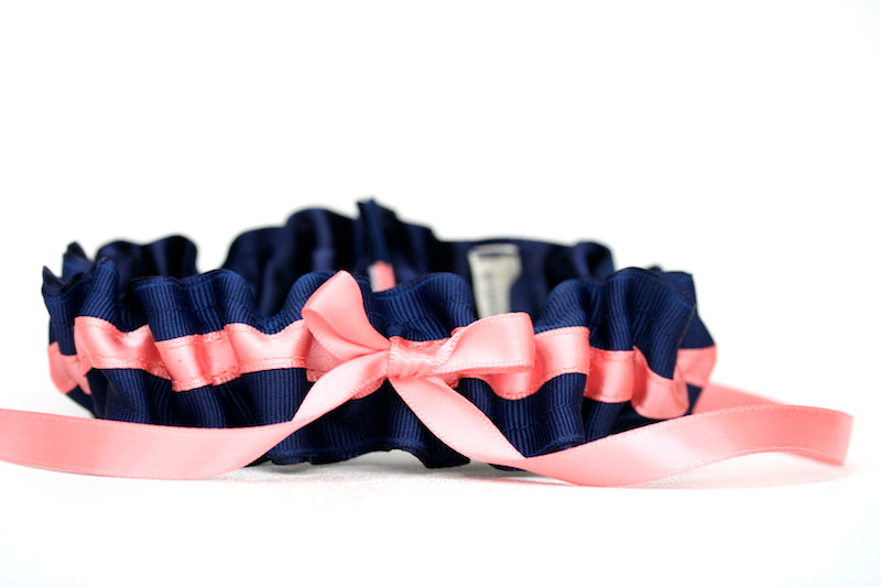Navy and Coral Wedding Garter Set