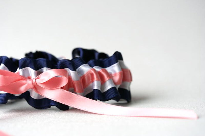 Navy, Coral and White Garter
