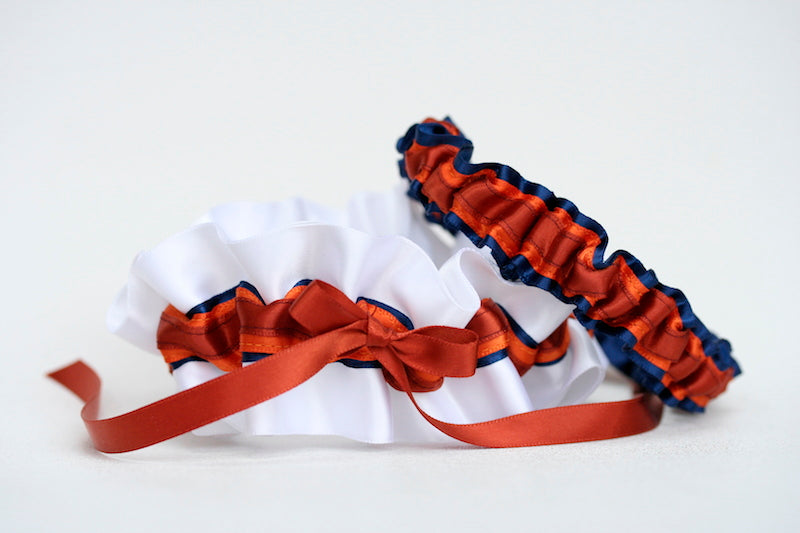 Custom Wedding Garter: White, Navy and Burnt Orange