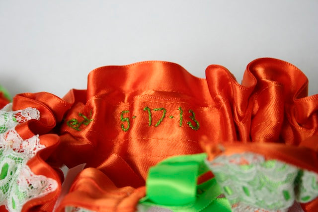 Orange and Apple Green Embroidered Garter