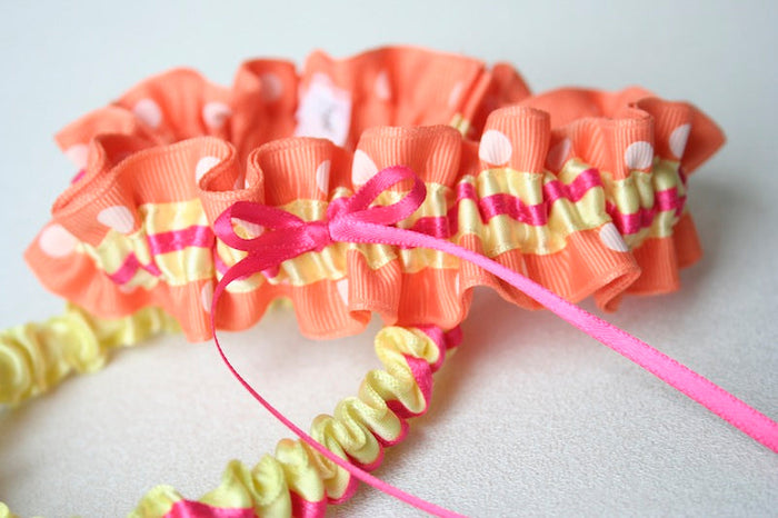 Orange Polka Dot, Yellow and Hot Pink Garter Set
