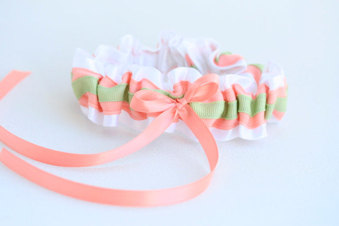 White, Peach and Sage Green Garter
