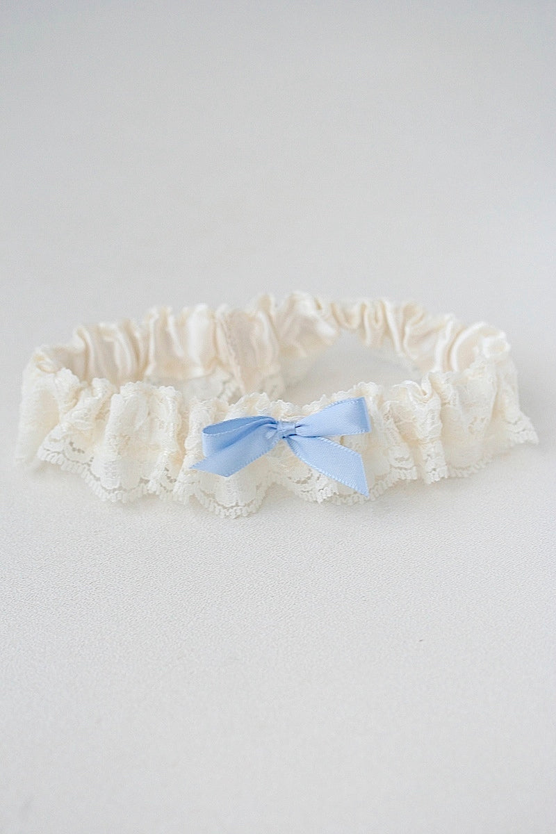 ivory lace and something blue wedding garter