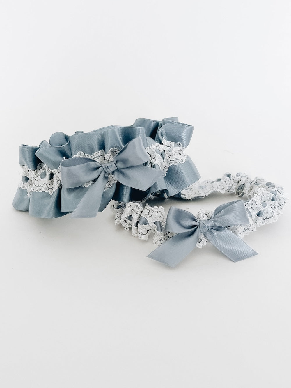 Garter Set: Ivory Lace & Dusty Blue with Personalization