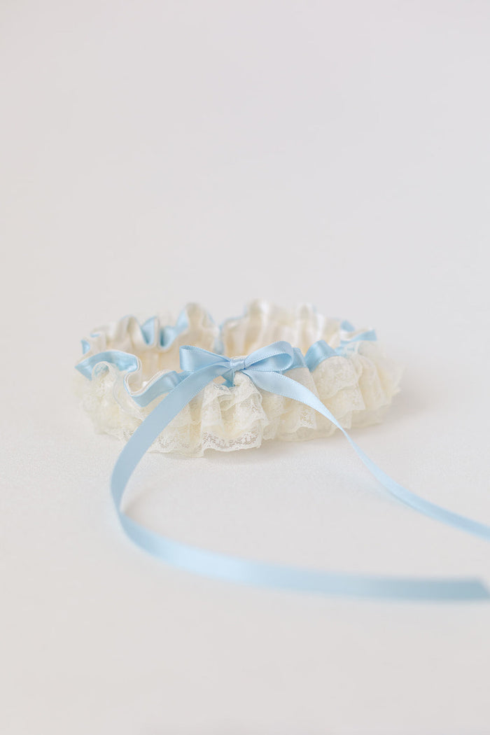 blue wedding garter set personalized